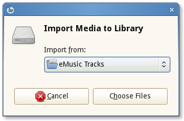 screenshot showing eMusic extension in the Import Media dialog