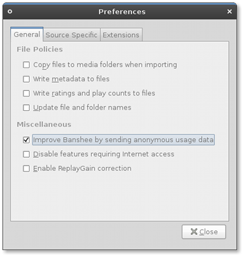 screenshot showing opt-in to usage data collection checkbox in Preferences